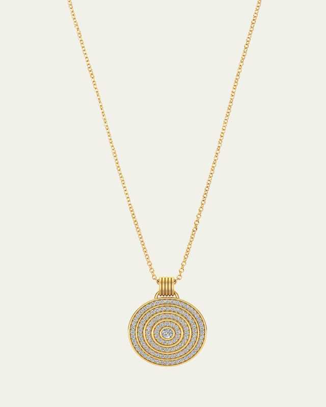 18K Yellow Gold Universum Pave Medallion Necklace with White Diamonds